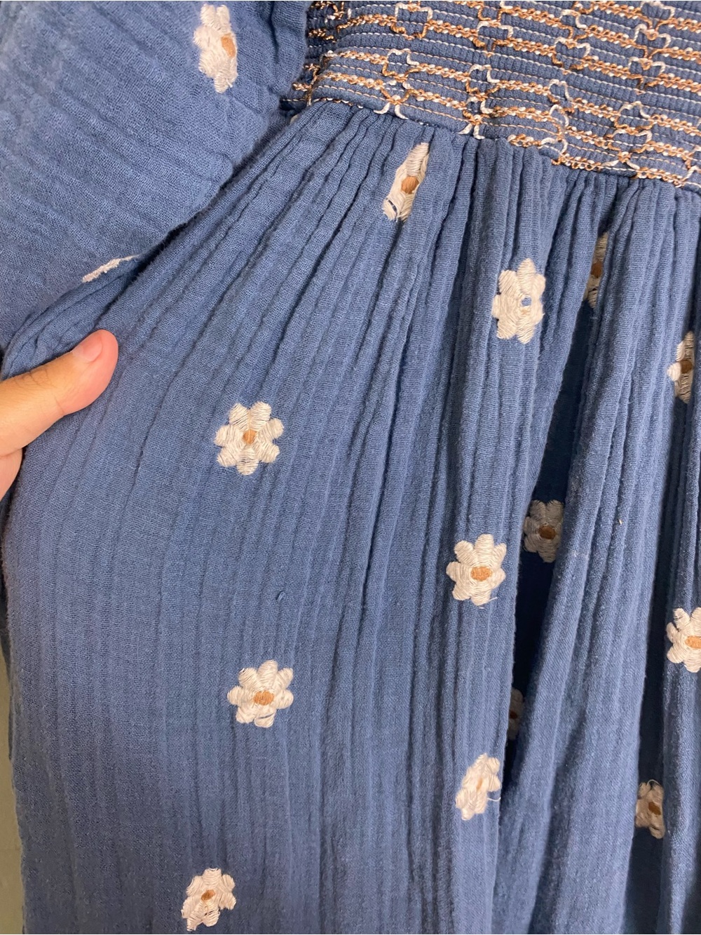 Free People Dahlia Embroidered Smocked Maxi Dress Blue Floral Sundress Small - Picture 14 of 16